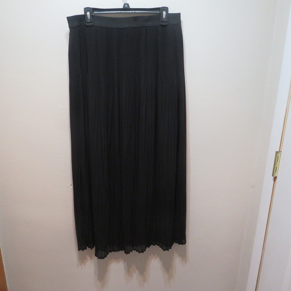 Relativity Black Pleated Maxi Skirt Elastic Waist Accordion Pleats Large